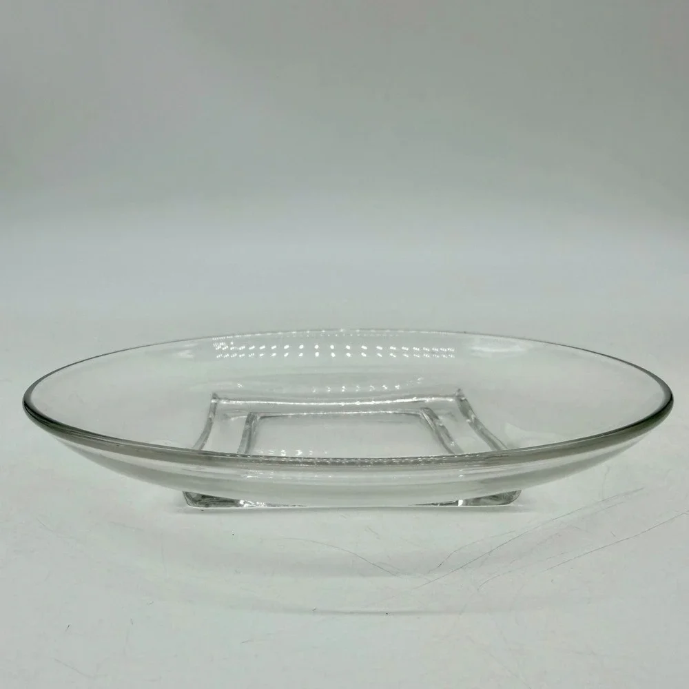 Unbranded Clear Glass Round Snack Plates with Square Center Set of 4 Excellent